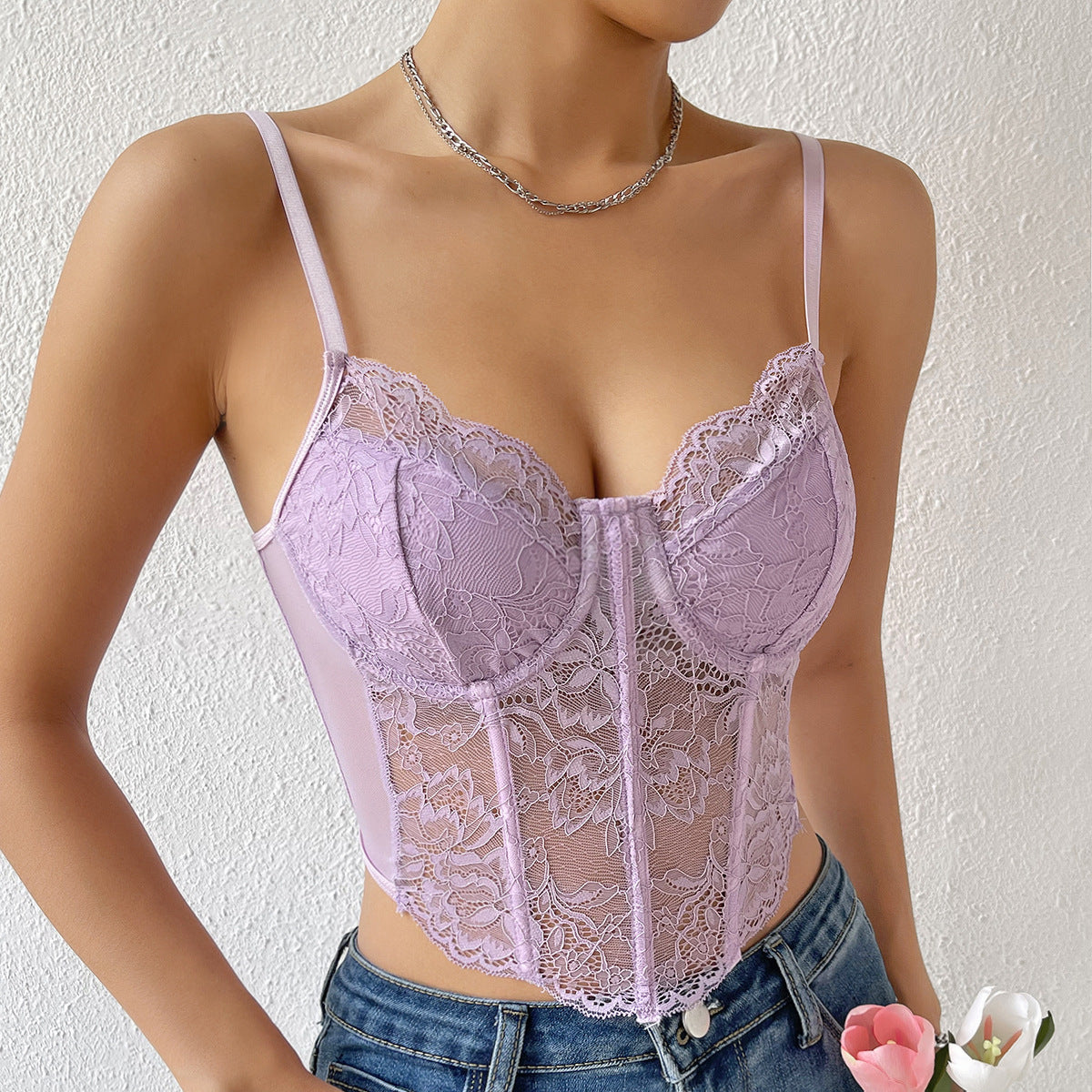 Sweetheart Neck Lace Detail Cami