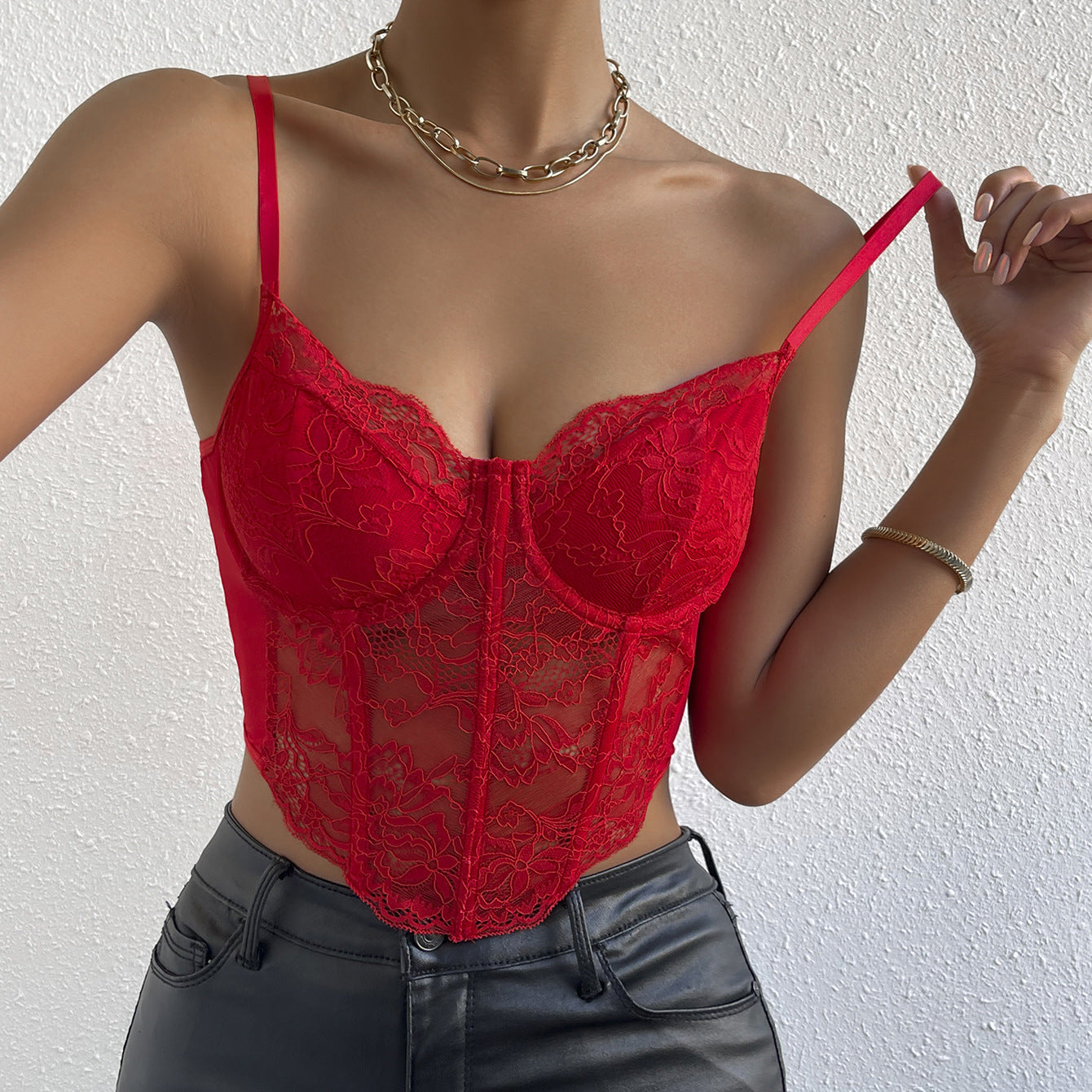 Sweetheart Neck Lace Detail Cami