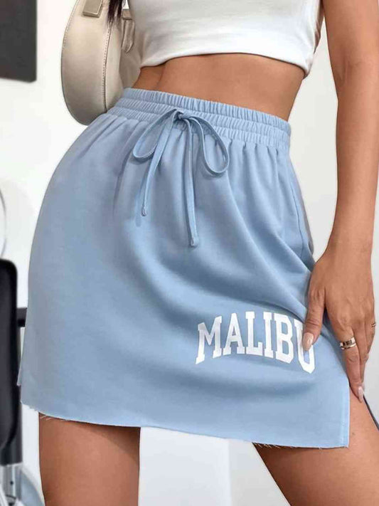 MALIBU Graphic Drawstring Slit Skirt